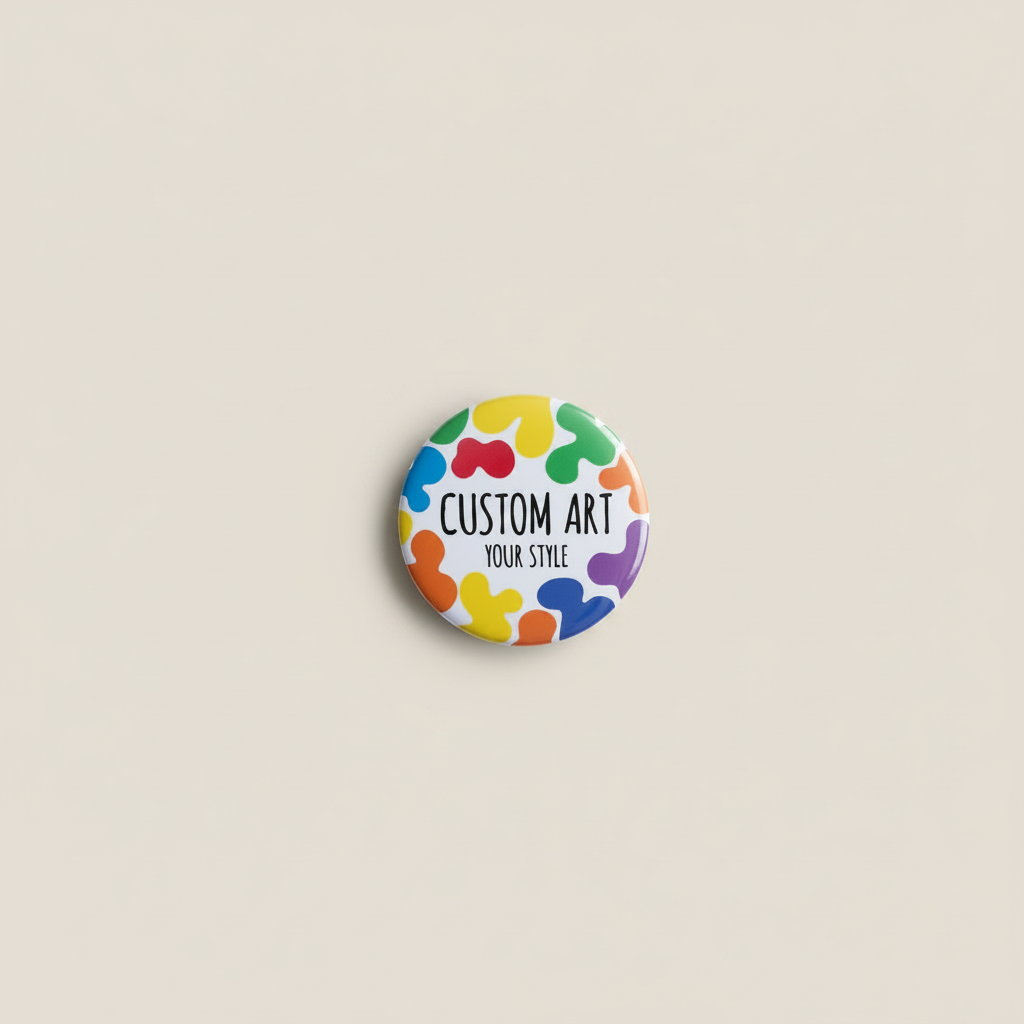 32mm customisable button badge on beige background